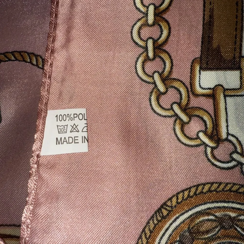 Pink Ivory And Brown Geometric Print Square Polyester Headscarf Womens One Size